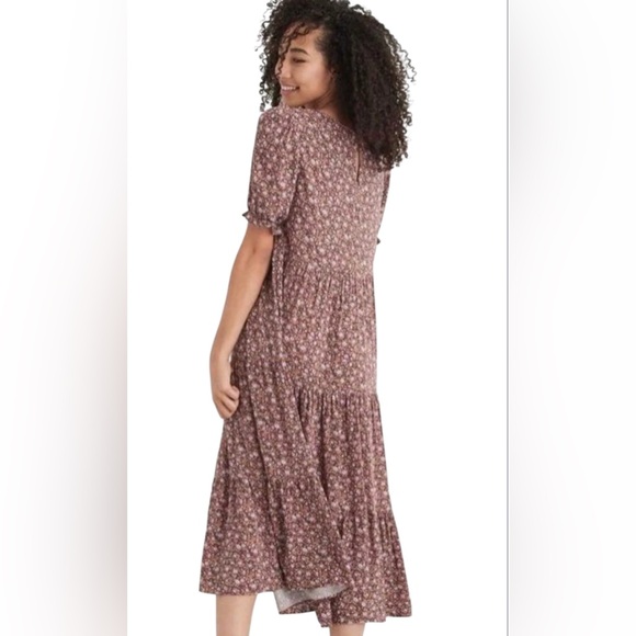 Aerie Small Petite Floral Midi Dress – Puff Sleeves & Scoop Neck, Fits Like M - Picture 5 of 14